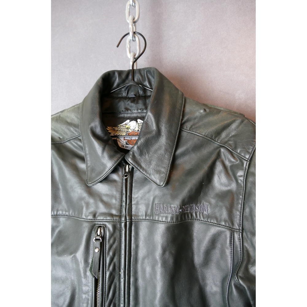 Harley Davidson Motorcycles Mens Black Leather Eagle‎ Graphic Jacket Size XL - Picture 10 of 15
